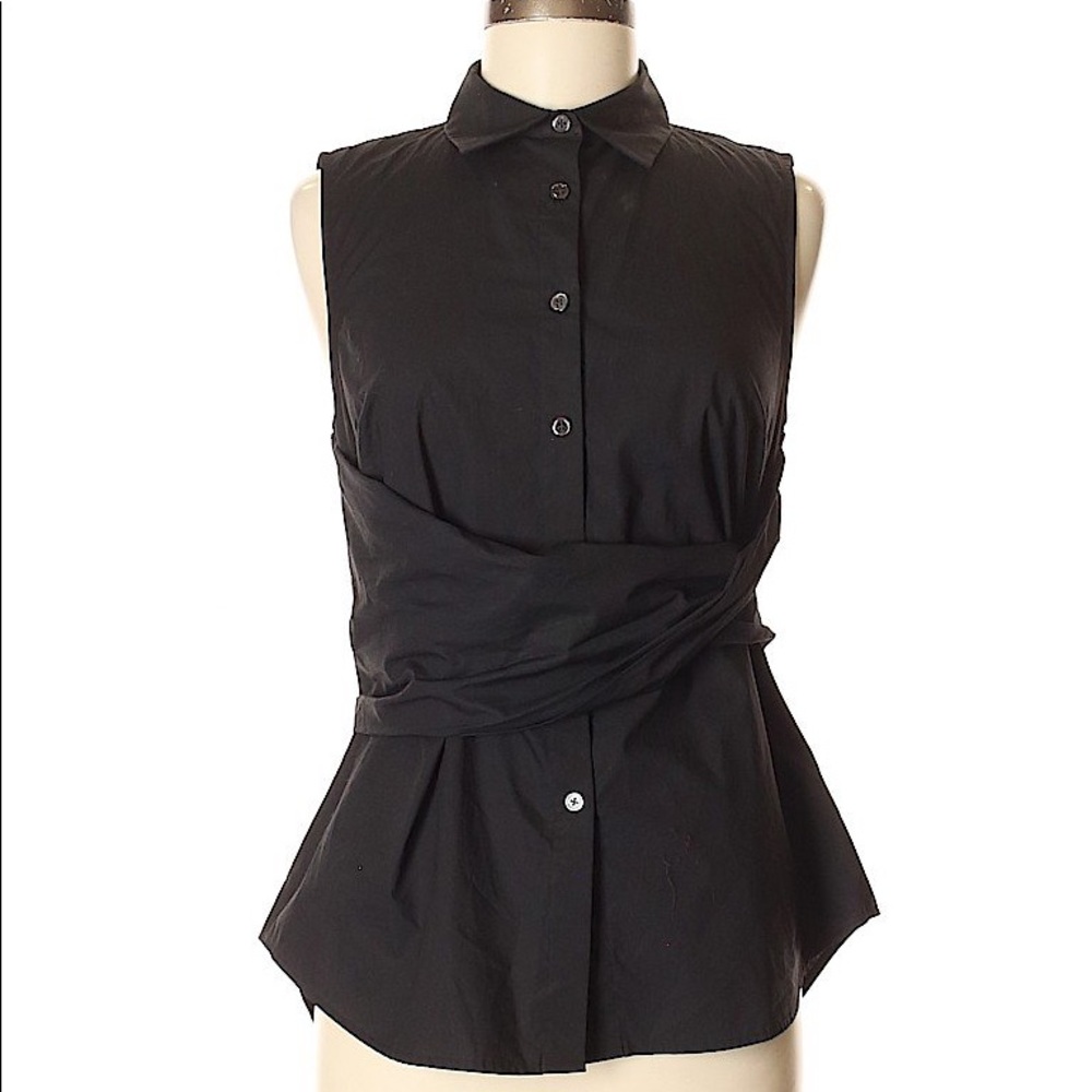 NWT 10 Crosby Derek Lam Sleeveless Black Button Up